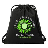 Its Okay To Not Be Okay Mental Health Awareness Sunflower Ribbon Drawstring Bag