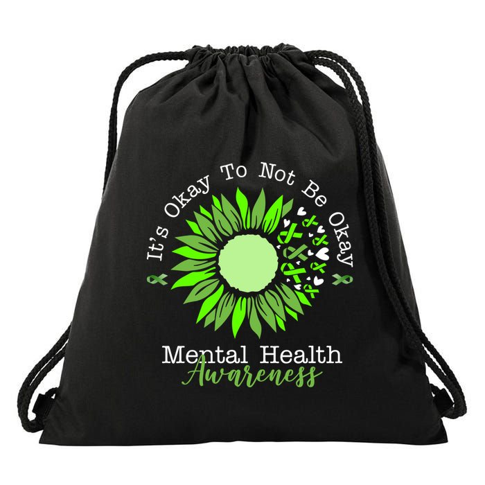 Its Okay To Not Be Okay Mental Health Awareness Sunflower Ribbon Drawstring Bag