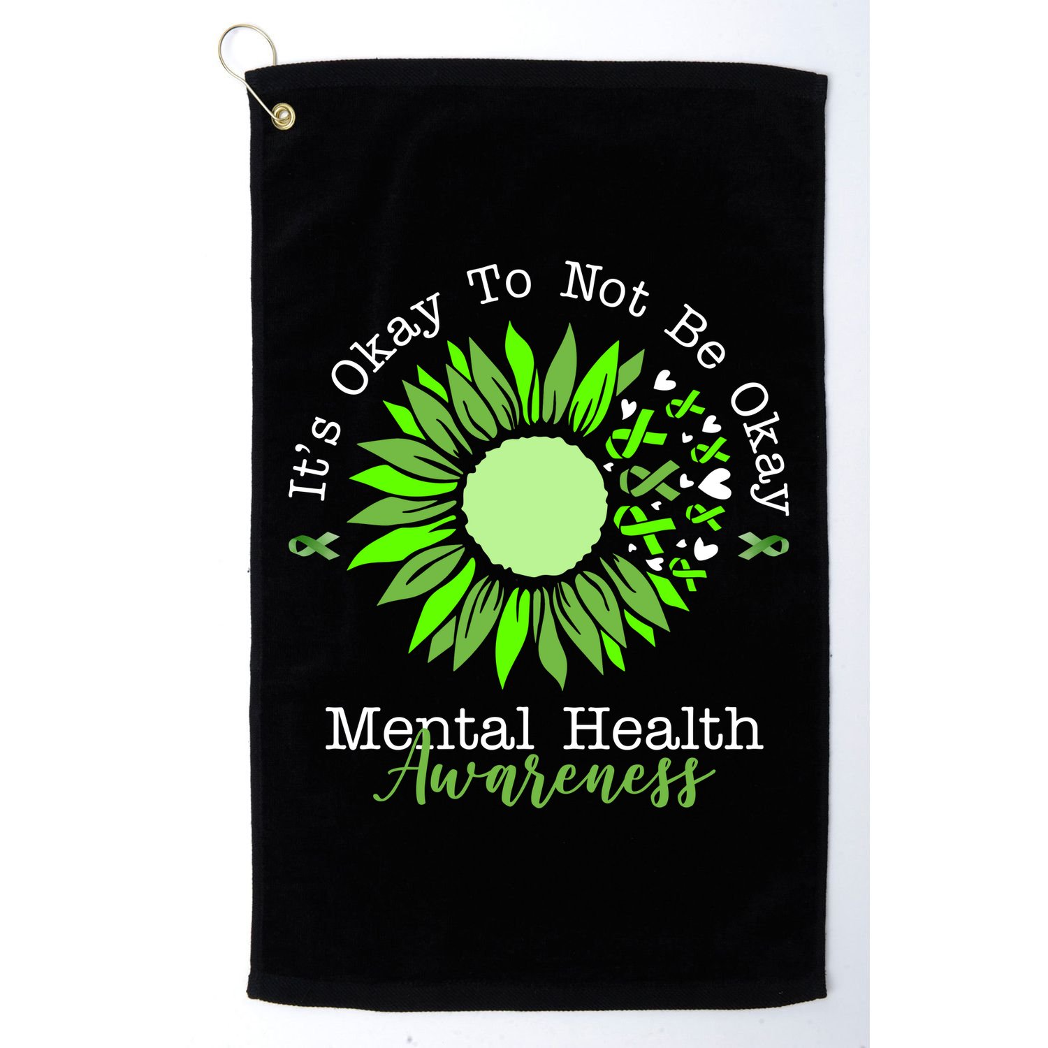 Its Okay To Not Be Okay Mental Health Awareness Sunflower Ribbon Golf Towel