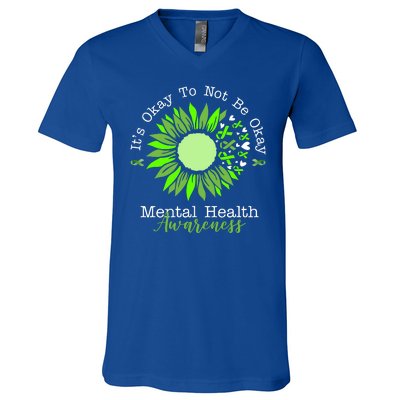 Its Okay To Not Be Okay Mental Health Awareness Sunflower Ribbon V-Neck T-Shirt