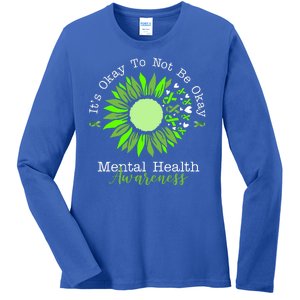 Its Okay To Not Be Okay Mental Health Awareness Sunflower Ribbon Ladies Long Sleeve Shirt