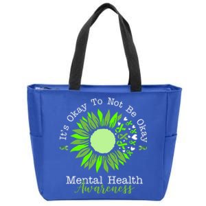 Its Okay To Not Be Okay Mental Health Awareness Sunflower Ribbon Zip Tote Bag