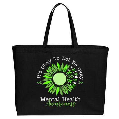 Its Okay To Not Be Okay Mental Health Awareness Sunflower Ribbon Cotton Canvas Jumbo Tote