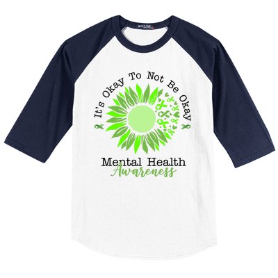 Its Okay To Not Be Okay Mental Health Awareness Sunflower Ribbon Baseball Sleeve Shirt