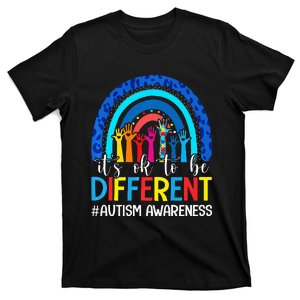 It's Ok To Be Different Autism Awareness Leopard Rainbow T-Shirt