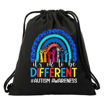 It's Ok To Be Different Autism Awareness Leopard Rainbow Drawstring Bag