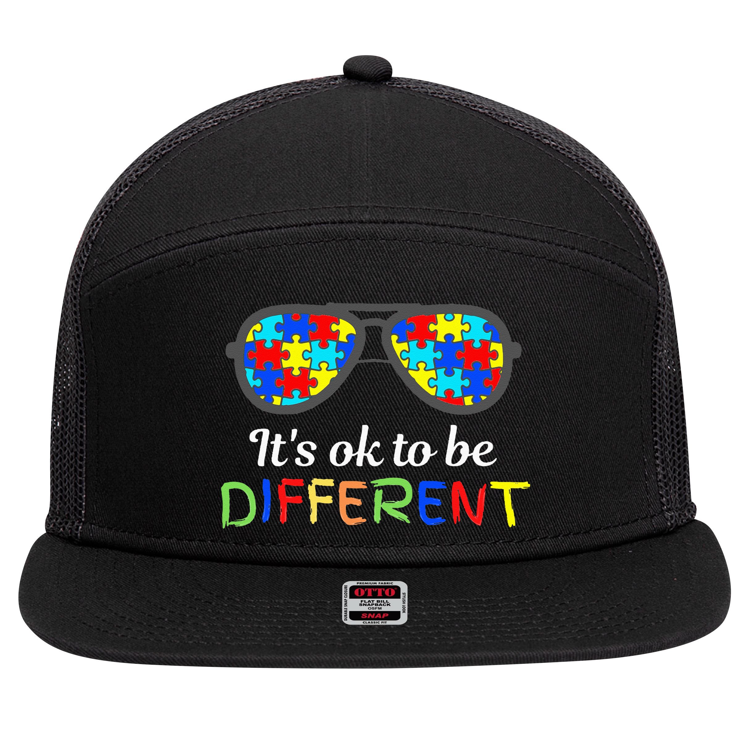 It's Ok To Be Different Sunglasses Be Kind Autism Aware 7 Panel Mesh Trucker Snapback Hat