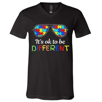 It's Ok To Be Different Sunglasses Be Kind Autism Aware V-Neck T-Shirt
