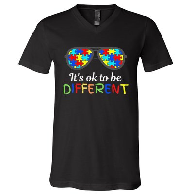 It's Ok To Be Different Sunglasses Be Kind Autism Aware V-Neck T-Shirt