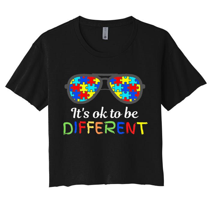 It's Ok To Be Different Sunglasses Be Kind Autism Aware Women's Crop Top Tee