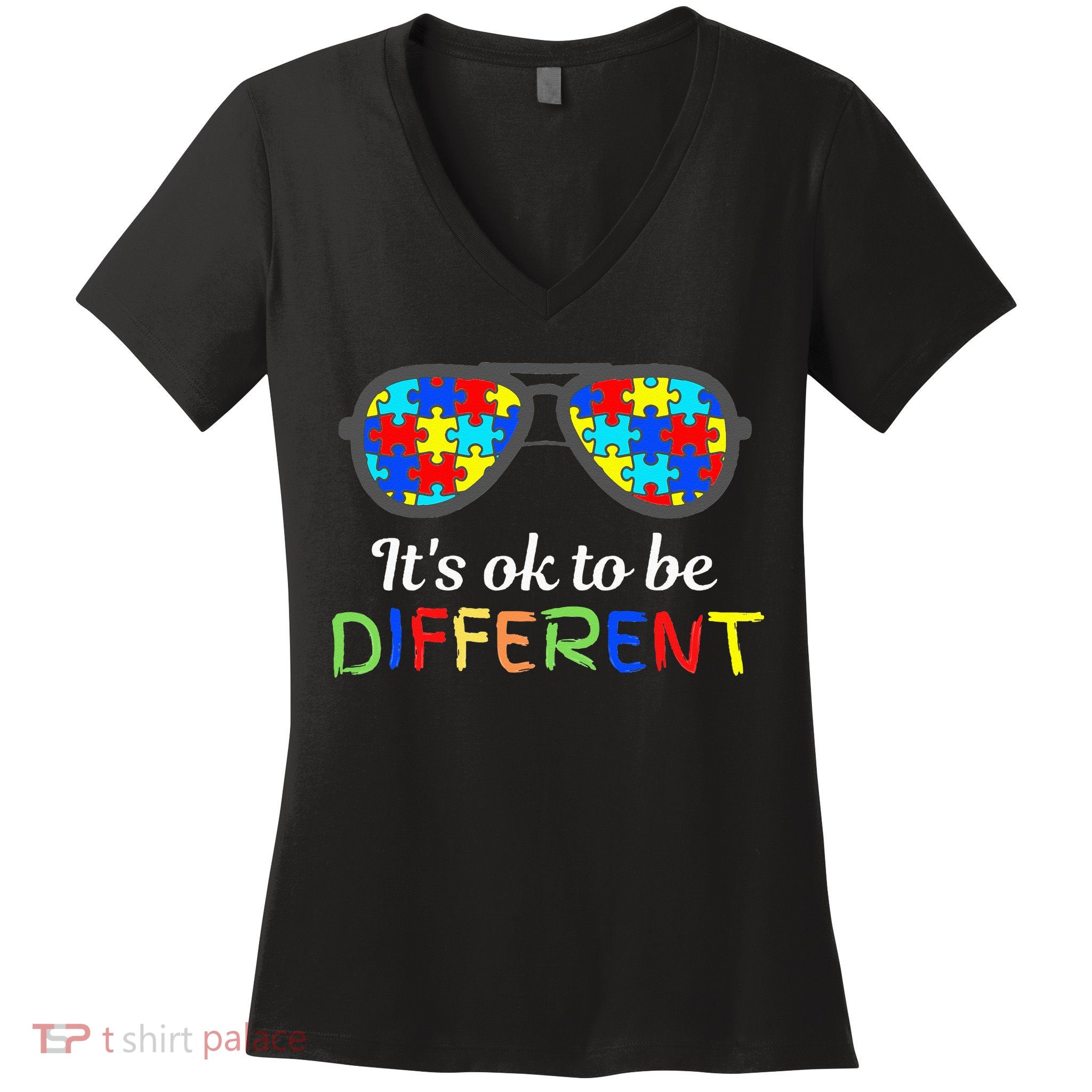 It's Ok To Be Different Sunglasses Be Kind Autism Aware Women's V-Neck T-Shirt