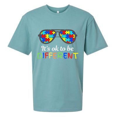 It's Ok To Be Different Sunglasses Be Kind Autism Aware Sueded Cloud Jersey T-Shirt
