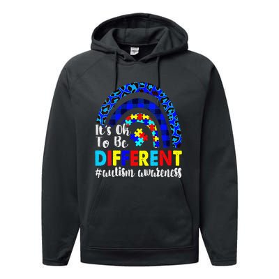 It's Ok To Be Different Autism Awareness Leopard Rainbow Performance Fleece Hoodie