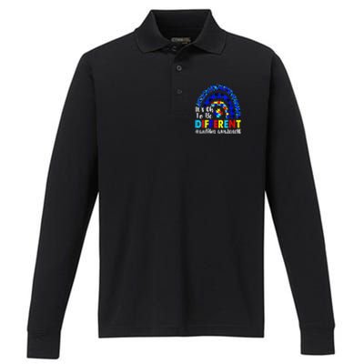 It's Ok To Be Different Autism Awareness Leopard Rainbow Performance Long Sleeve Polo