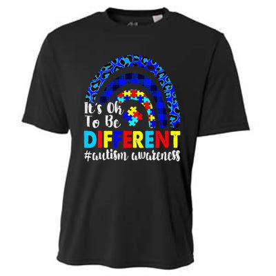 It's Ok To Be Different Autism Awareness Leopard Rainbow Cooling Performance Crew T-Shirt