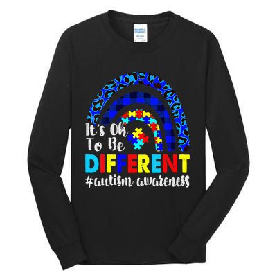 It's Ok To Be Different Autism Awareness Leopard Rainbow Tall Long Sleeve T-Shirt