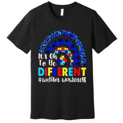 It's Ok To Be Different Autism Awareness Leopard Rainbow Premium T-Shirt