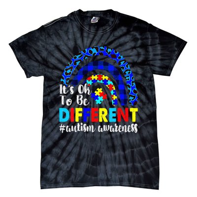 It's Ok To Be Different Autism Awareness Leopard Rainbow Tie-Dye T-Shirt