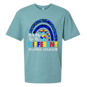 It's Ok To Be Different Autism Awareness Leopard Rainbow Sueded Cloud Jersey T-Shirt