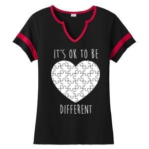 It's Ok To Be Different Autism Awareness Puzzle Heart Ladies Halftime Notch Neck Tee