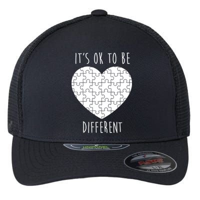 It's Ok To Be Different Autism Awareness Puzzle Heart Flexfit Unipanel Trucker Cap