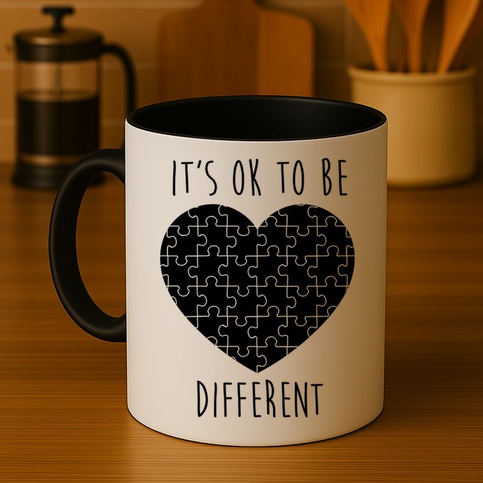 It's Ok To Be Different Autism Awareness Puzzle Heart Mug