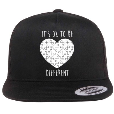 It's Ok To Be Different Autism Awareness Puzzle Heart Flat Bill Trucker Hat