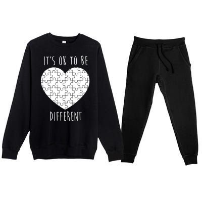 It's Ok To Be Different Autism Awareness Puzzle Heart Premium Crewneck Sweatsuit Set