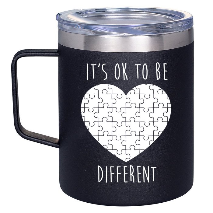 It's Ok To Be Different Autism Awareness Puzzle Heart 12oz Stainless Steel Coffee Mug