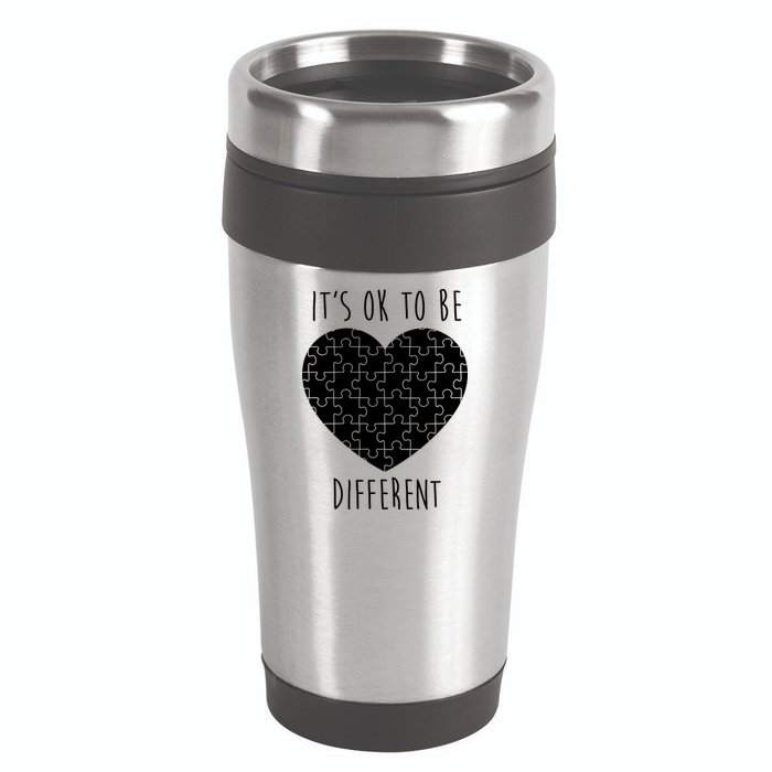 It's Ok To Be Different Autism Awareness Puzzle Heart 16oz Travel Tumbler