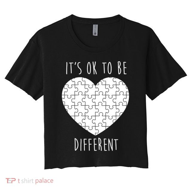 It's Ok To Be Different Autism Awareness Puzzle Heart Crop Top