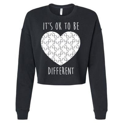 It's Ok To Be Different Autism Awareness Puzzle Heart Cropped Pullover Crew