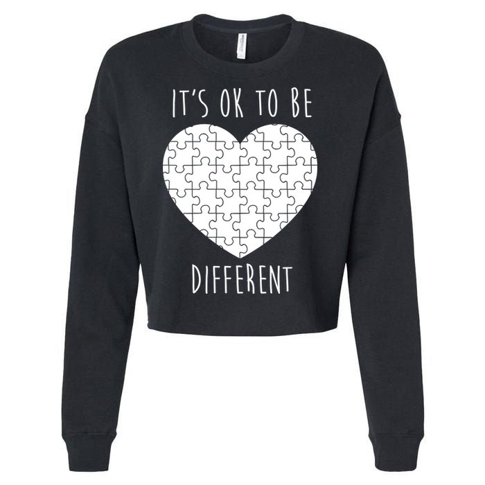 It's Ok To Be Different Autism Awareness Puzzle Heart Cropped Pullover Crew