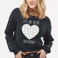 It's Ok To Be Different Autism Awareness Puzzle Heart Cropped Pullover Crew