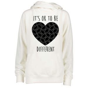 It's Ok To Be Different Autism Awareness Puzzle Heart Womens Funnel Neck Pullover Hood