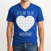 It's Ok To Be Different Autism Awareness Puzzle Heart V-Neck T-Shirt
