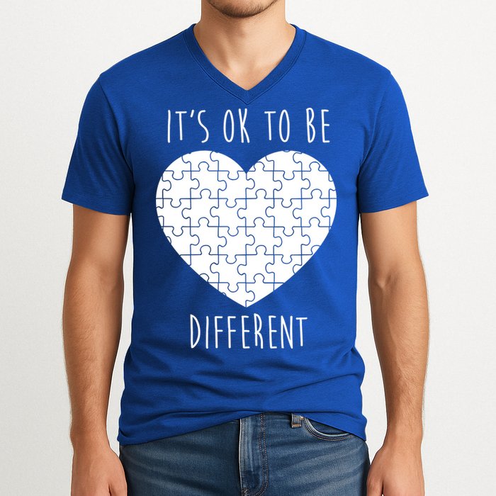 It's Ok To Be Different Autism Awareness Puzzle Heart V-Neck T-Shirt