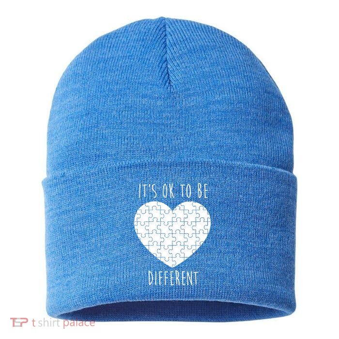 It's Ok To Be Different Autism Awareness Puzzle Heart Sustainable Knit Beanie
