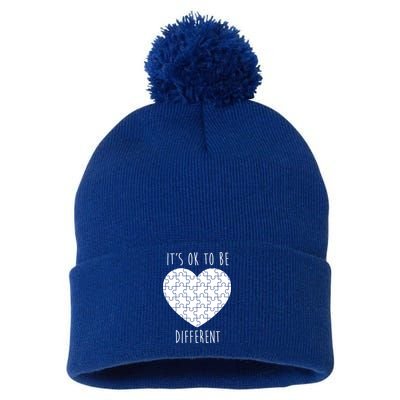 It's Ok To Be Different Autism Awareness Puzzle Heart Pom Pom 12in Knit Beanie