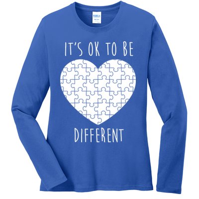 It's Ok To Be Different Autism Awareness Puzzle Heart Ladies Long Sleeve Shirt
