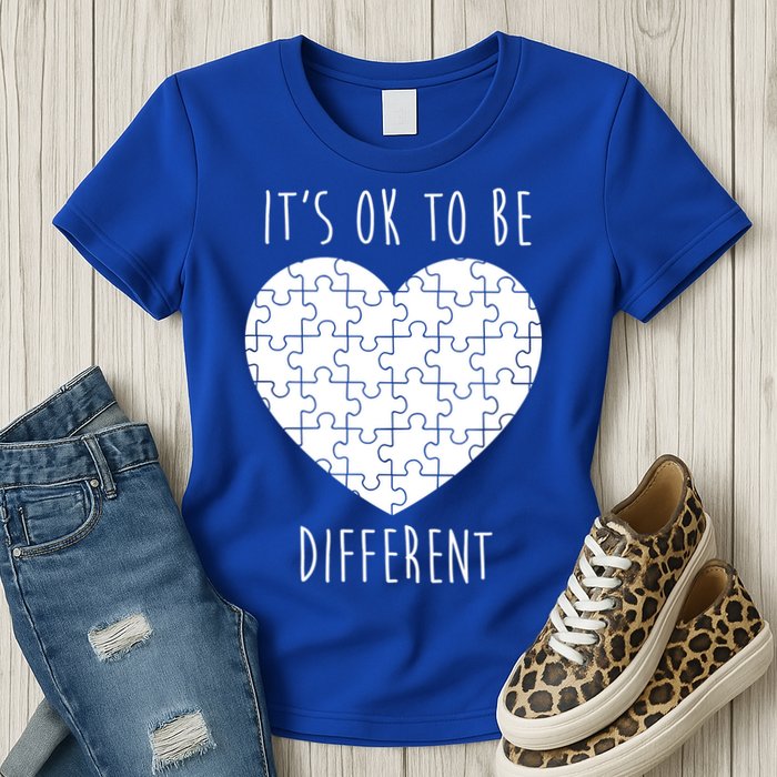 It's Ok To Be Different Autism Awareness Puzzle Heart Womens T-Shirt