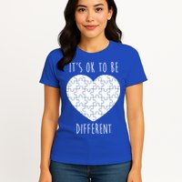 It's Ok To Be Different Autism Awareness Puzzle Heart Womens T-Shirt