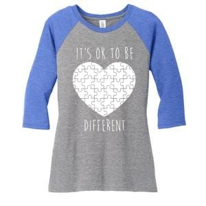 It's Ok To Be Different Autism Awareness Puzzle Heart Women's Tri-Blend 3/4-Sleeve Raglan Shirt