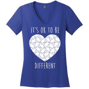 It's Ok To Be Different Autism Awareness Puzzle Heart Women's V-Neck T-Shirt