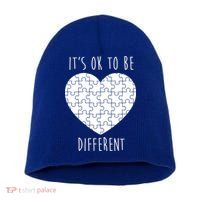 It's Ok To Be Different Autism Awareness Puzzle Heart Short Acrylic Beanie
