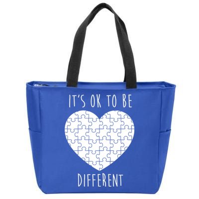 It's Ok To Be Different Autism Awareness Puzzle Heart Zip Tote Bag