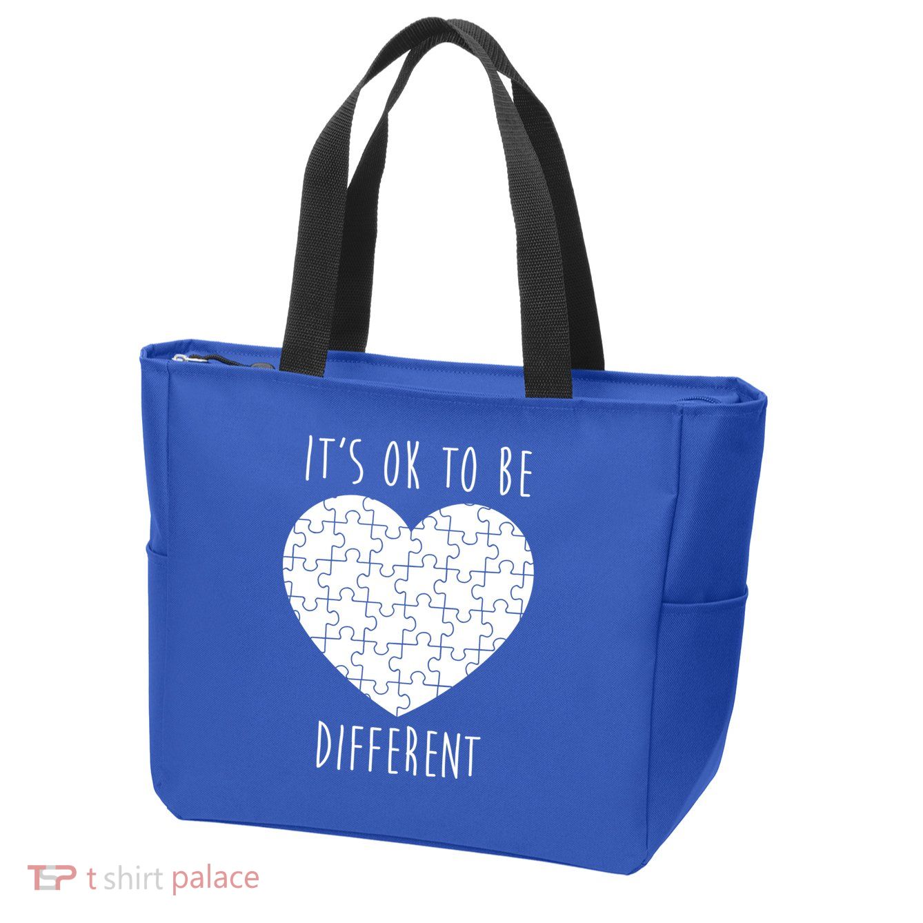 It's Ok To Be Different Autism Awareness Puzzle Heart Zip Tote Bag