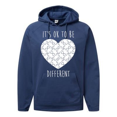 It's Ok To Be Different Autism Awareness Puzzle Heart Performance Fleece Hoodie