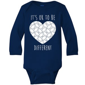 It's Ok To Be Different Autism Awareness Puzzle Heart Baby Long Sleeve Bodysuit