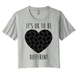 It's Ok To Be Different Autism Awareness Puzzle Heart Women's Crop Top Tee